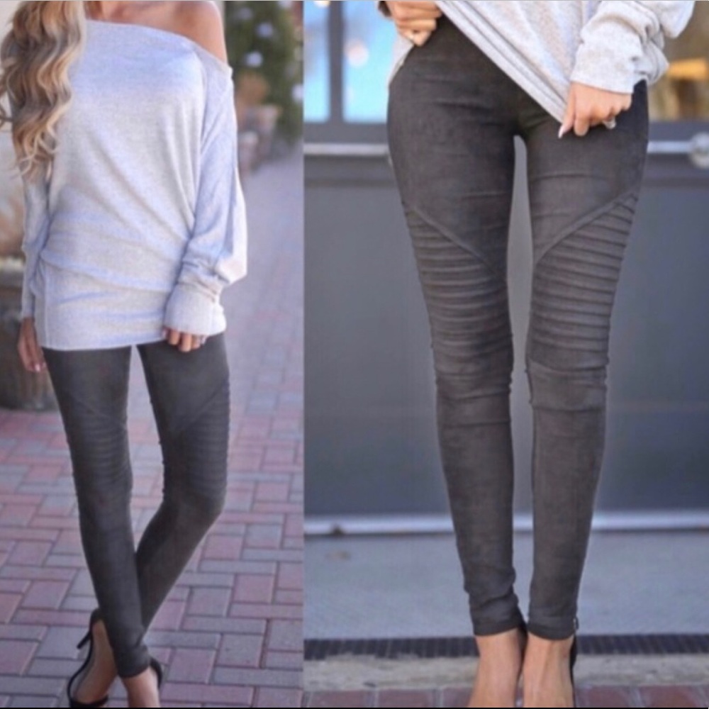 🔺RESTOCKED🔺Faux Suede Gray Moto Pants - Picture 1 of 6